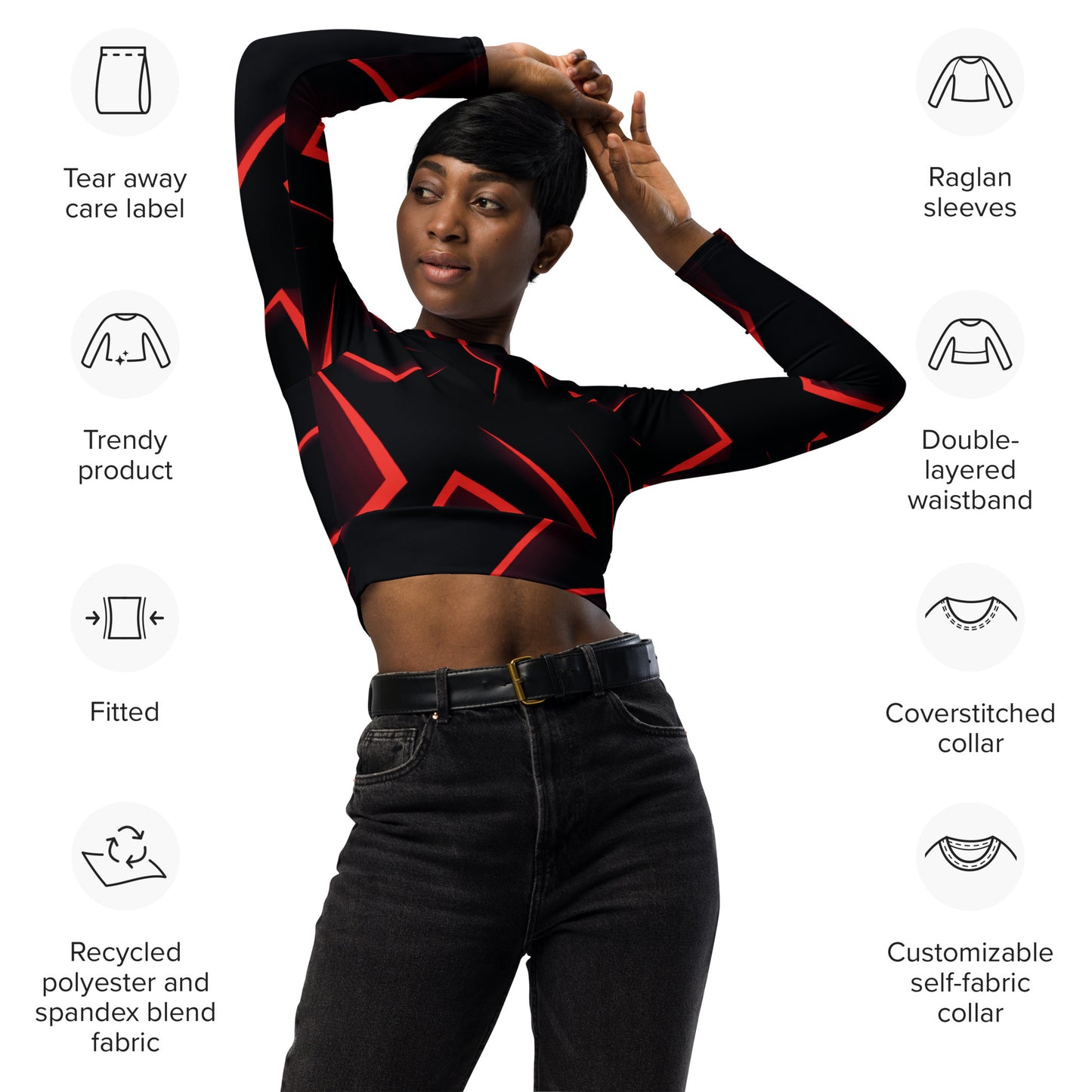 Langarm Crop Top "Black"