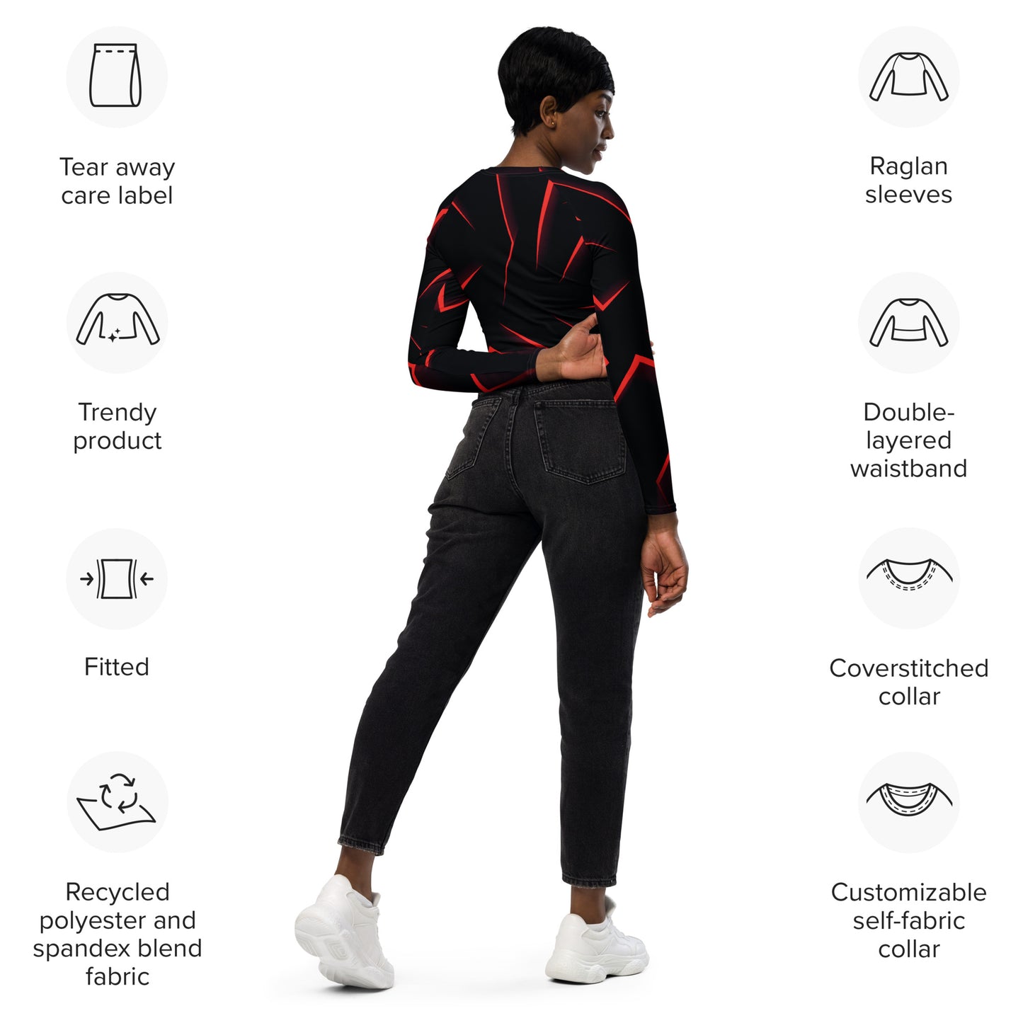 Langarm Crop Top "Black"
